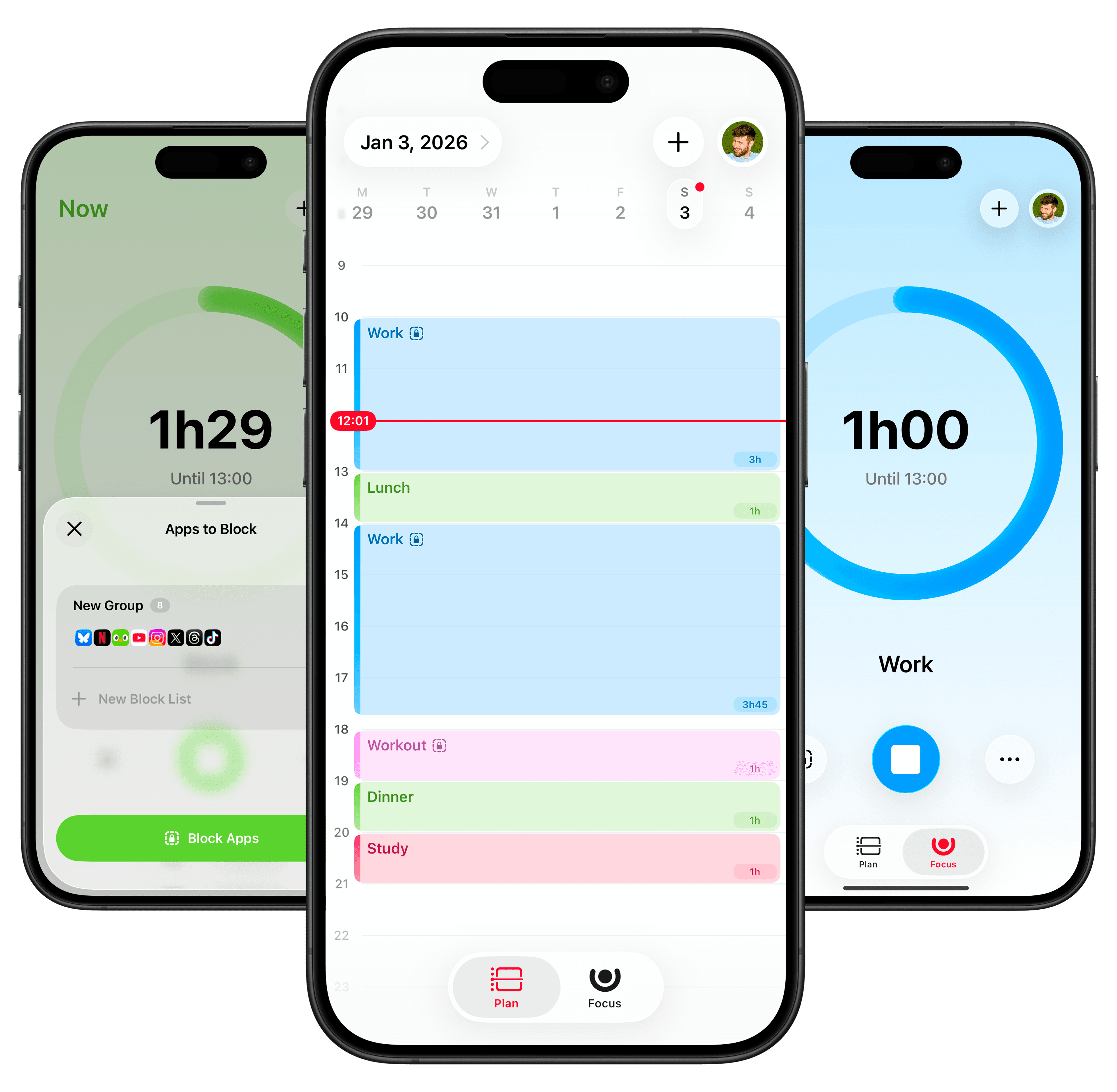 Studious App Preview - Calendar view with focus timer and app blocking features